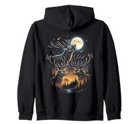 Deer Howling Under Full Moon Cosmic Sky Zip Hoodie