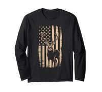 Deer Hunter US Flag Patriot Hunting Season Wildlife for Men Long Sleeve T-Shirt