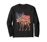Deer Hunter US Flag Patriot Hunting Season Wildlife Long Sleeve T-Shirt