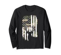 Deer Hunting Camoflage American Flag Buck Forest Hunter Dad Long Sleeve T-Shirt