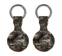 Deer Hunting Camouflage Bear Keychain Holder Case Compatible with AirTag Waterproof Silicone Shell Protective Case 2PCS