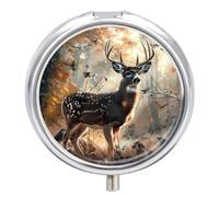 Deer Hunting Deer in The Forests Pill Box 3 Compartment Small Portable Medicine Case Pill Organizer for Pocket Purse