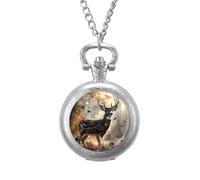 Deer Hunting Deer in The Forests Vintage Pocket Watch Alloy Pendant Watches Necklace Gift for Men Women Silver-Style