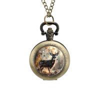 Deer Hunting Deer in The Forests Vintage Pocket Watch Alloy Pendant Watches Necklace Gift for Men Women Coppery-Style