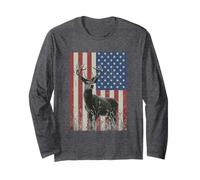 Deer Hunting Nature Hunter American Flag Graphic Long Sleeve T-Shirt