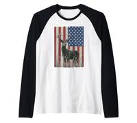 Deer Hunting Nature Hunter American Flag Graphic Raglan Baseball Tee