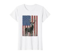 Deer Hunting Nature Hunter American Flag Graphic Value Graphic T-Shirt, Women, White, S