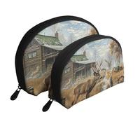 Deer Hunting Print Makeup Bag Set 2-Piece Portable Clutch Pouch Travel Cosmetic Pouches Toiletry Bags for Daily Storage & Travel Organization