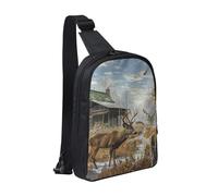 Deer Hunting Printed Chest Bag Sling Bag for Men Women, Waterproof Crossbody Backpack Men Bag for Runner Workout Hiking Cycling Travel