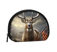 Deer Hunting Season Coin Purse, Mini Wallet for Women Men Gifts Change Bag with Zipper Shell Shaped Small Coin Bag Travel Organizer Change Storage Pouch for Cash, Cards, Keys, Lipstick