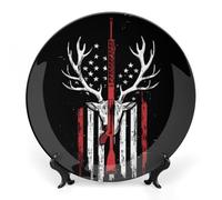 Deer Hunting U.S. Flag Bone China Decorative Plate Ceramic Plates Wall Decor with Display Stand 8inch