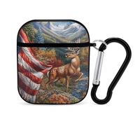 Deer Hunting US Flag Earphone Case Cover Compatible with AirPods 1&2 Shockproof Bluetooth Headset Case Black-style