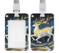 Deer ID Badge Holder with Lanyard ID Holder | Durable ABS ID Card Holder, Double Sided Printed Vertical Name Tag Holder, Waterproof Badge Holders for Office Business Staff