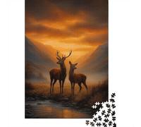 Deer in A Mountain Sunset 1000-Piece Jigsaw Puzzle for Adults, 70x50cm/1000pcs, White Cardboard Construction, Screen-Free Leisure And Family Time