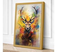 Deer in Aura Boho Canvas Wall Art Print 24x16 Inch