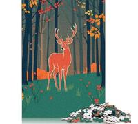 Deer in Autumn Forest Illustration Puzzle Jigsaws 500 Pieces for Adults Wooden Puzzles for Teenagers Gifts Educational Game Challenge Toy 500pcs (52x38cm)