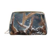 Deer in Beautiful Snow Printed Cosmetic Bags for Women Mom, Small PVC Leather Travel Makeup Bag Cute Gifts Toiletry Bag with Zipper