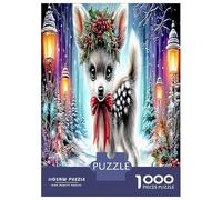Deer in Bloom 1000 Piece Puppy with Wreath Jigsaw Puzzles for Puzzles 1000 Pieces Jigsaw for Adults Challenging Educational Games Jigsaw Puzzles for Adults Gifts 52x38cm/1000pcs