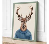 Deer in Blue Jumper Eclectic Canvas Wall Art Print 24x16 Inch | Ready to Hang, Gallery Wrapped, Fade-Resistant Inks, Securely Packaged, UK Made