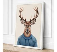 Deer in Blue Jumper Eclectic Canvas Wall Art Print 24x16 Inch | Ready to Hang, Gallery Wrapped, Fade-Resistant Inks, Securely Packaged, UK Made
