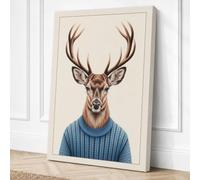 Deer in Blue Jumper Eclectic Canvas Wall Art Print 36x24 Inch | Ready to Hang, Gallery Wrapped, Fade-Resistant Inks, Securely Packaged, UK Made