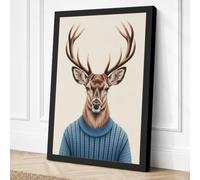 Deer in Blue Jumper Eclectic Canvas Wall Art Print 36x24 Inch | Ready to Hang, Gallery Wrapped, Fade-Resistant Inks, Securely Packaged, UK Made