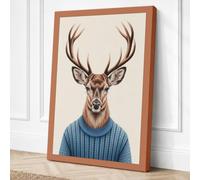 Deer in Blue Jumper Eclectic Canvas Wall Art Print 36x24 Inch | Ready to Hang, Gallery Wrapped, Fade-Resistant Inks, Securely Packaged, UK Made