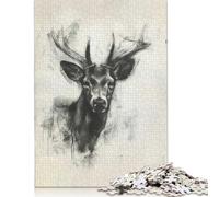 Deer In Charcoal Sketch Puzzles 300 Pieces for Teenagers Gifts Puzzles for Adults Funny Jigsaw Puzzles 300pcs (40x28cm)