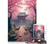 Deer in Cherry Blossom Garden Jigsaw Puzzles 1000 Pieces for Adults Stress Free Home Play Enjoyable Challenge Furniture Decor (50x75cm)