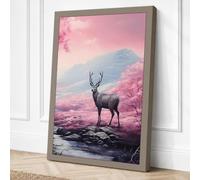Deer in Cherry Blossom Stream Canvas Wall Art Print 24x16 Inch