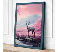 Deer in Cherry Blossom Stream Canvas Wall Art Print 24x16 Inch