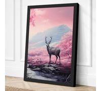 Deer in Cherry Blossom Stream Canvas Wall Art Print 30x20 Inch