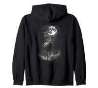 Deer in Darkforest at Night and Fullmoon Elk Stag Deer Zip Hoodie