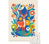 Deer in Floral Pattern 1000-Piece Puzzle for Adults, 38x26cm/1000pcs, A Relaxed Project for Colder Days; Low-dust Card Pieces for Tidy Sorting