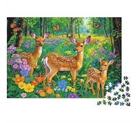 Deer in Flower Field 1000 Pieces Jigsaw Puzzle Forest Deer Group Relaxing Focus & Concentration Thick Cardboard for Kids Ages 14 52x38cm/1000pcs