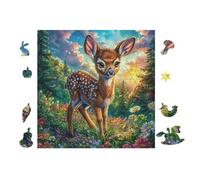 Deer in Flower Forest 100 Piece Count Premium Jigsaw Puzzle For Adults Teens 14+ Concentration Training Indoor Game Family Game Night Creativity Gift Giving 28x28cm