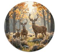 Deer in Forest Jigsaw 1000 Piece Round Puzzle Autumn Wildlife Scene Jigsaw Puzzle Home Decoration Puzzle for Adults And Kids 1000pcs (67.5x67.5cm)