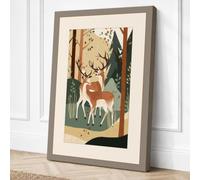 Deer in Forest Light Japandi Canvas Wall Art Print 24x16 Inch