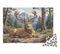 Deer in Forest-Wildlife Nature Scene Jigsaws 1000 Pieces for Adults on Thick Blue Board Jigsaws for Adults Mountain Stag As A Fun And Challenging Family Game for Collectible Art 38x26cm/1000pcs