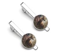 Deer in Forests with U.S.A. Flag Men's Tie Clip Bar Ties Tack Clasp Pin Clips for Necktie 2 Pcs Shirt Accessories