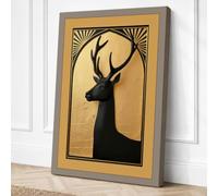 Deer in Gold Art Deco Canvas Wall Art Print 24x16 Inch