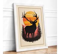 Deer in Golden Light Scandinavian Framed Wall Art Print A1 White | Ready to Hang, Premium Gi Paper, Fade-Resistant Inks, Securely Packaged, UK Made