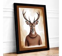 Deer in Knit Boho Framed Wall Art Print A4 (29.7×21cm) Black, Wall Decor for Living Room, Bedroom, Office & Home, Ready to Hang, Art Gift