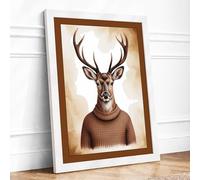 Deer in Knit Boho Framed Wall Art Print A4 (29.7×21cm) White, Wall Decor for Living Room, Bedroom, Office & Home, Ready to Hang, Art Gift