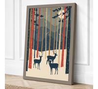 Deer in Silent Forest Canvas Wall Art Print 36x24 Inch