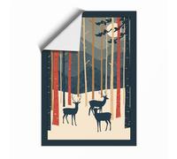 Deer in Silent Forest Mid-Century Unframed Wall Art Print A3 (42×29.7cm), Wall Decor for Living Room, Bedroom, Office & Home, Art Gift