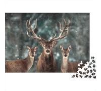 Deer in Snowfall 1000 Piece Jigsaw Puzzles Three Deer Family Portrait Adults Aged 12 And Above Educational Game Beautiful Decoration Difficult Challenging Birthday Gifts 70x50cm