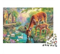 Deer in Spring 1000 Piece Jigsaw Puzzle for Adults Unique, Deer Family Stream Perfectly-Fitting Pieces Fun, Vibrant Imagery Challenging Brain Great Gift Idea 38x26cm/1000pcs