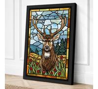 Deer in Stained Glass Boho Canvas Wall Art Print 30x20 Inch (76 x 51 cm)