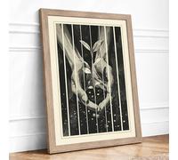 Deer in Starlight Japandi Framed Wall Art Print A1 (84.1×59.4cm) Oak, Wall Decor for Living Room, Bedroom, Office & Home, Ready to Hang, Art Gift